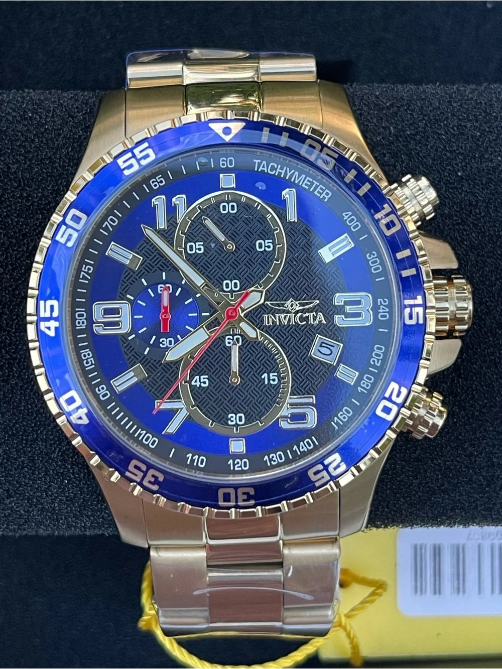 Invicta Specialty Mach Gala Men's Watch - 48mm, Gold and blue bezel new